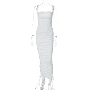Элегантное Облегающее миди-платье с открытой спиной, женское Летнее Сексуальное Белое платье без рукавов, клубные наряды для вечеринок Y2K 5